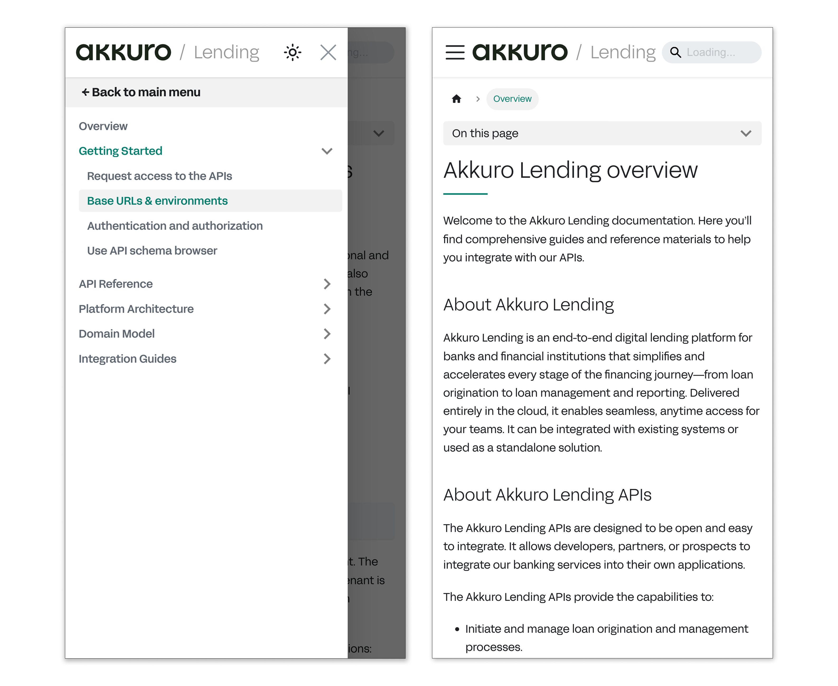 The API documentation page on mobile